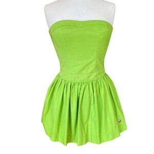 Hollister Y2K Strapless Dress Neon Green Sz S Bustier Fit Flare Rave Preppy 00s